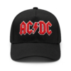 Gorra AC/DC edición premium negra visera curva con panel liso y poderoso bordado 3D rojo con blanco