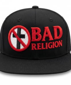 Gorra Bad Religion de edición premium negra visera plana de 6 paneles y poderoso bordado 3D Crossbuster