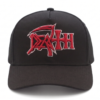 Gorra Death edición premium negra visera curva con panel liso y poderoso bordado 3D rojo con contorno blanco