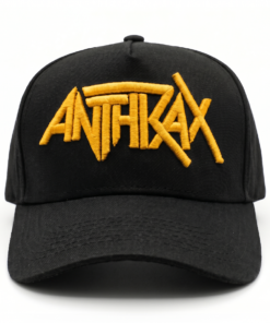 Gorra Anthrax edición premium negra visera curva con panel liso y poderoso bordado 3D amarillo