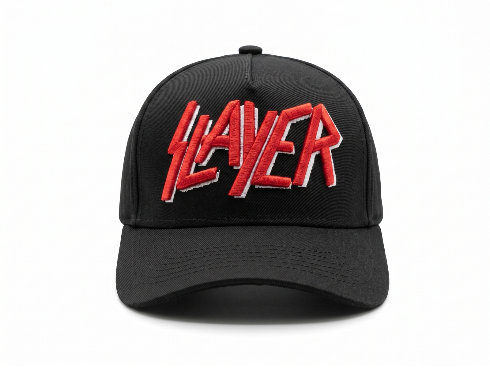 Gorra Slayer negra de visera curva con panel liso y bordado 3D del logo en rojo y blanco