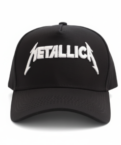 Gorra Metallica oficial negra de visera curva con panel liso y poderoso bordado 3D en blanco