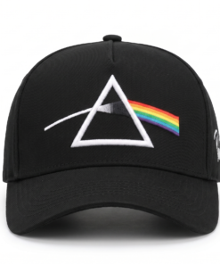 Gorra Pink Floyd edición premium negra visera curva con panel liso, logo lateral y poderoso bordado 3D del prisma