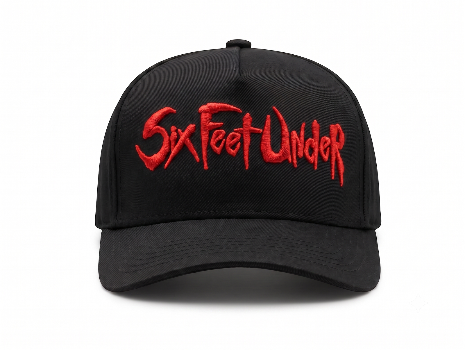 Gorra Six Feet Under negra de visera curva con panel liso y bordado 3D del logo en rojo
