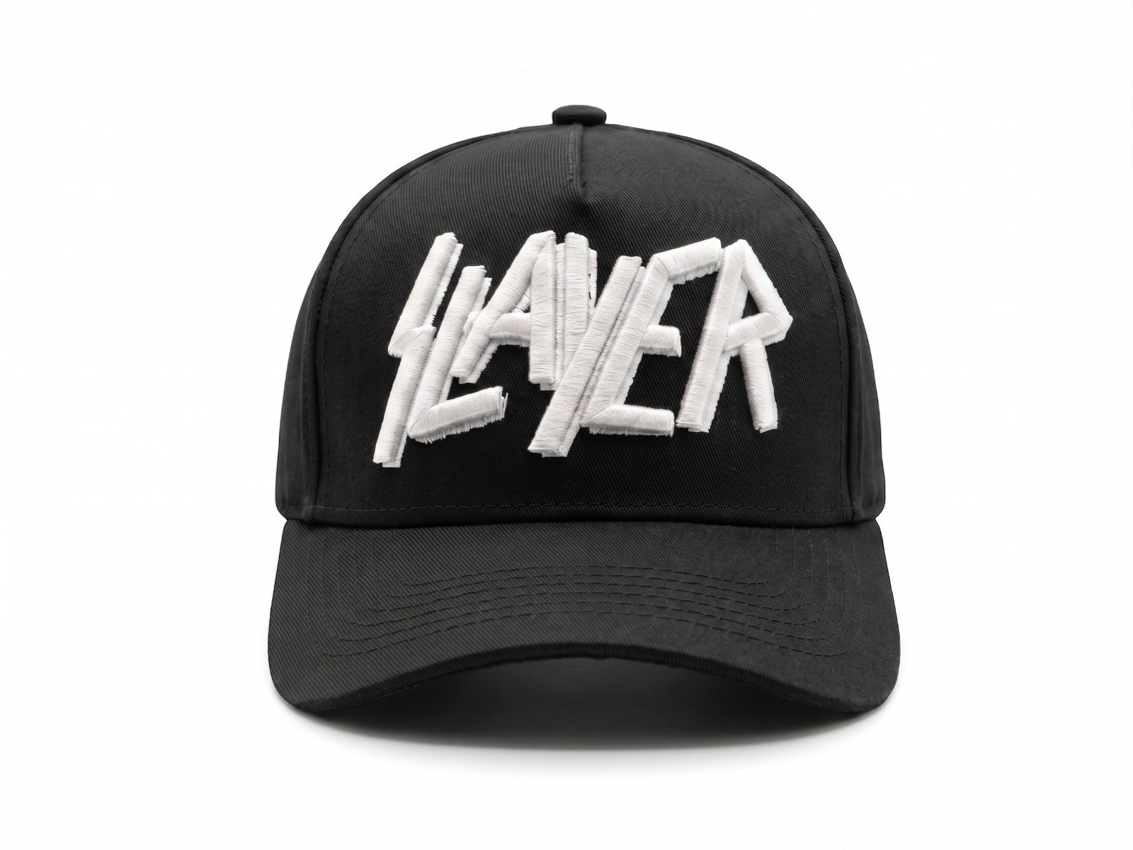 Gorra Slayer negra de visera curva con panel liso y bordado 3D del logo en blanco