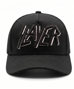 Gorra Slayer negra de visera curva con panel liso y bordado 3D del logo en negro y blanco
