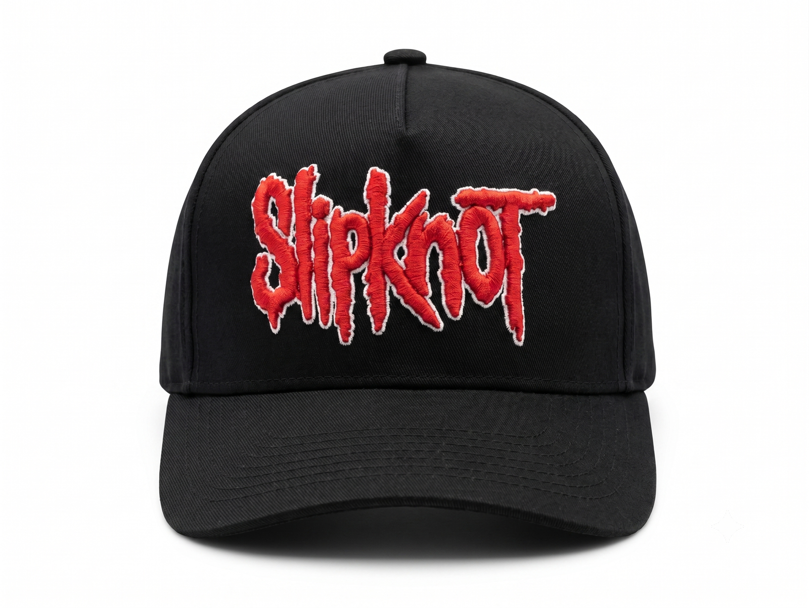 Gorra Slipknot negra de visera curva con panel liso y bordado 3D del logo en rojo