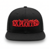 Gorra The Exploited oficial negra visera plana de 6 paneles y poderoso bordado 3D en rojo