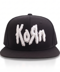 Gorra Korn visera plana snapback negra con logotipo bordado 3D en color blanco
