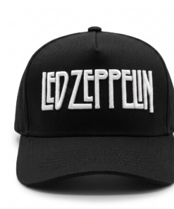 Gorra Led Zeppelin oficial negra visera curva con panel liso y poderoso bordado 3D en blanco