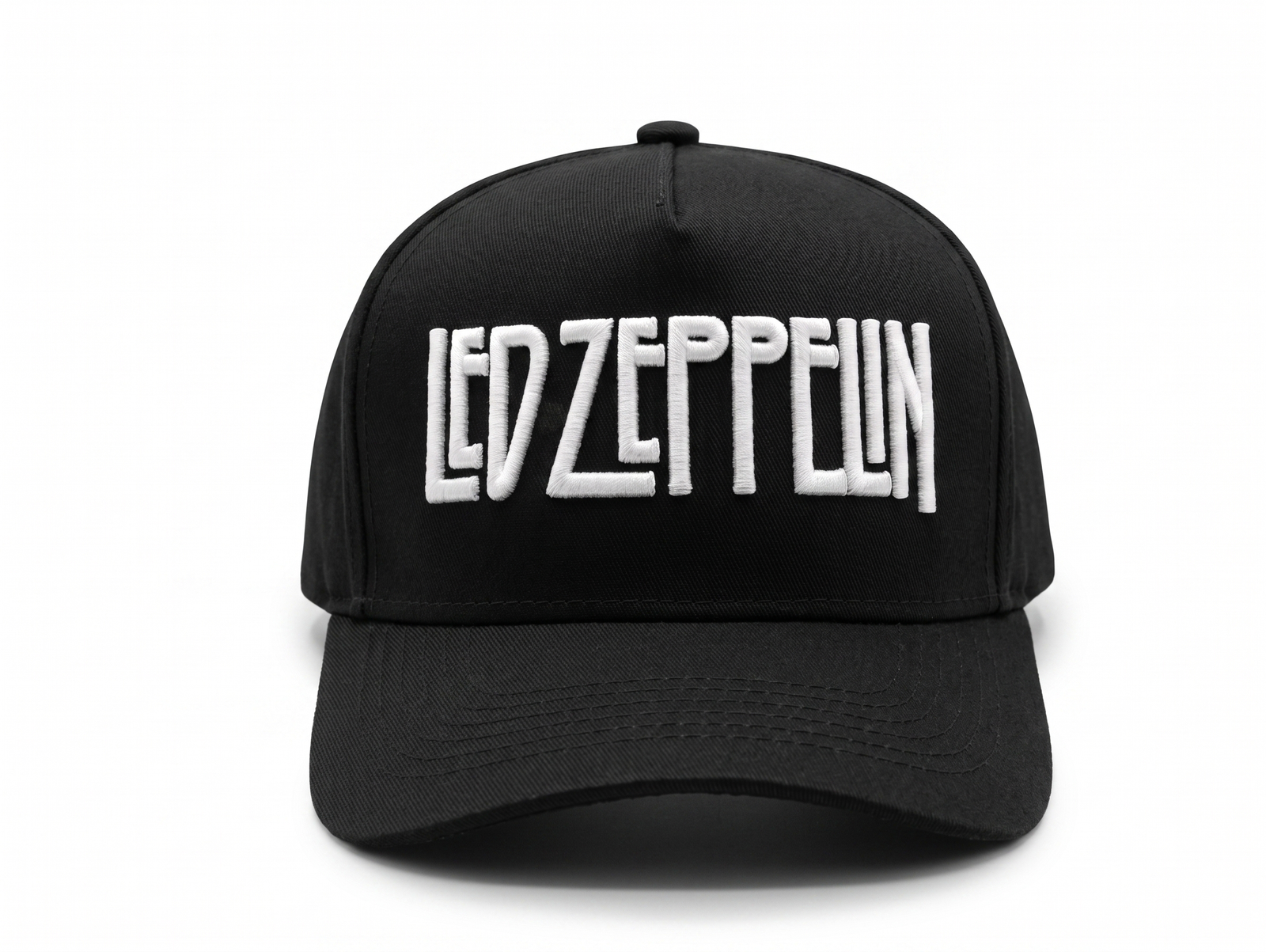 Gorra Led Zeppelin oficial negra visera curva con panel liso y poderoso bordado 3D en blanco