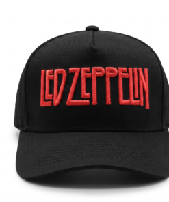 Gorra Led Zeppelin oficial negra visera curva con panel liso y poderoso bordado 3D en rojo