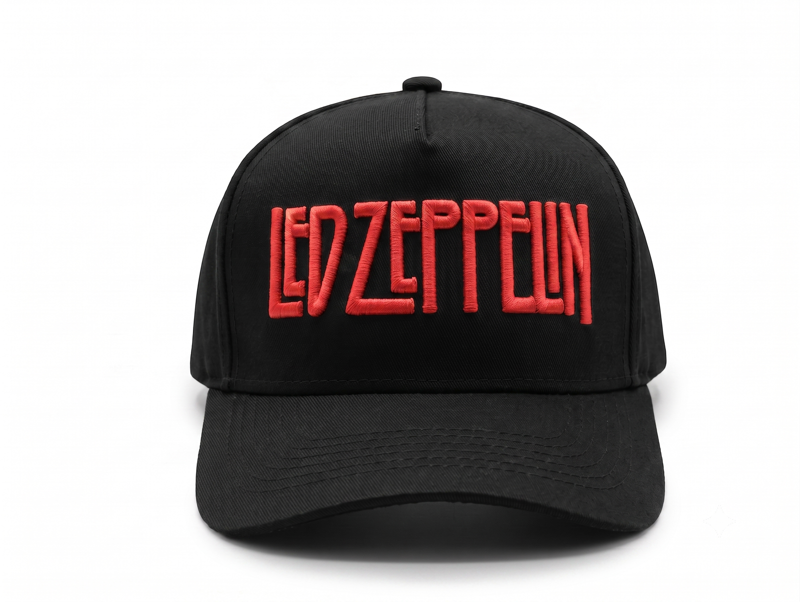 Gorra Led Zeppelin oficial negra visera curva con panel liso y poderoso bordado 3D en rojo