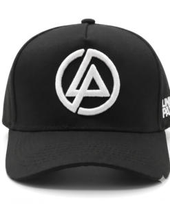 Gorra Linkin Park oficial negra visera curva con panel liso y poderoso bordado 3D en blanco