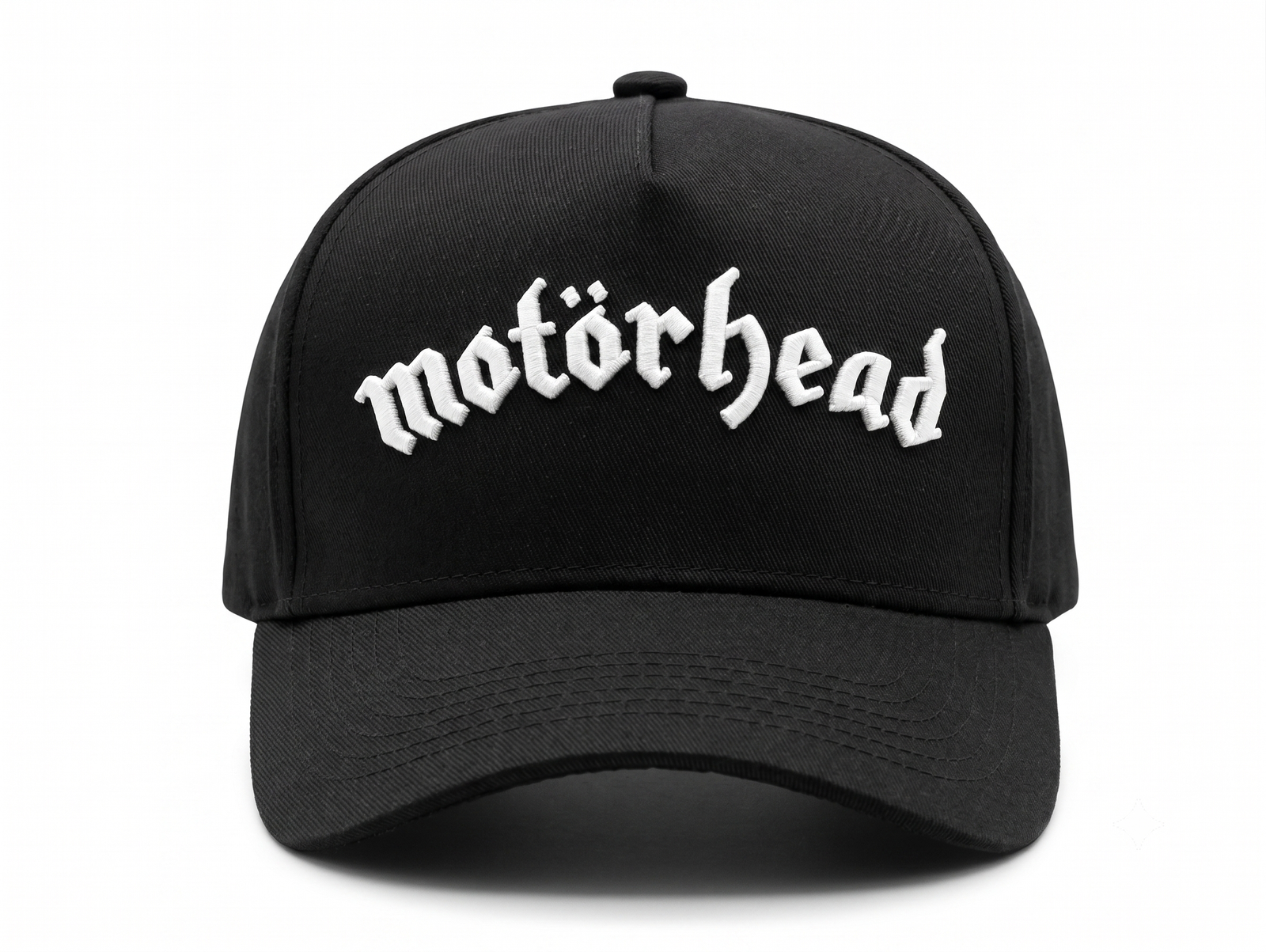 Gorra Motorhead oficial negra visera curva con panel liso y poderoso bordado 3D en blanco