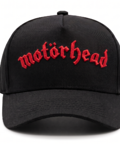 Gorra Motorhead oficial negra visera curva con panel liso y poderoso bordado 3D en rojo