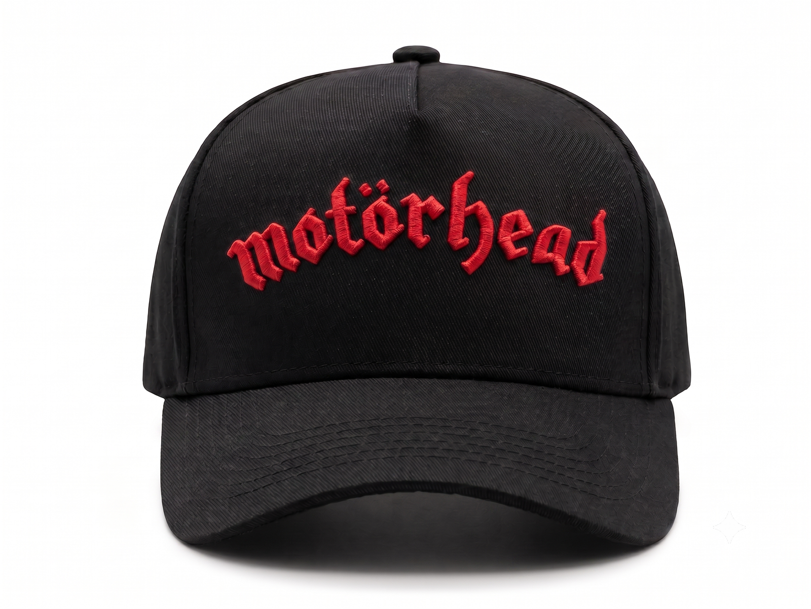 Gorra Motorhead oficial negra visera curva con panel liso y poderoso bordado 3D en rojo