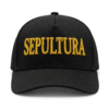 Gorra Sepultura oficial negra visera curva con panel liso y poderoso bordado 3D en amarillo