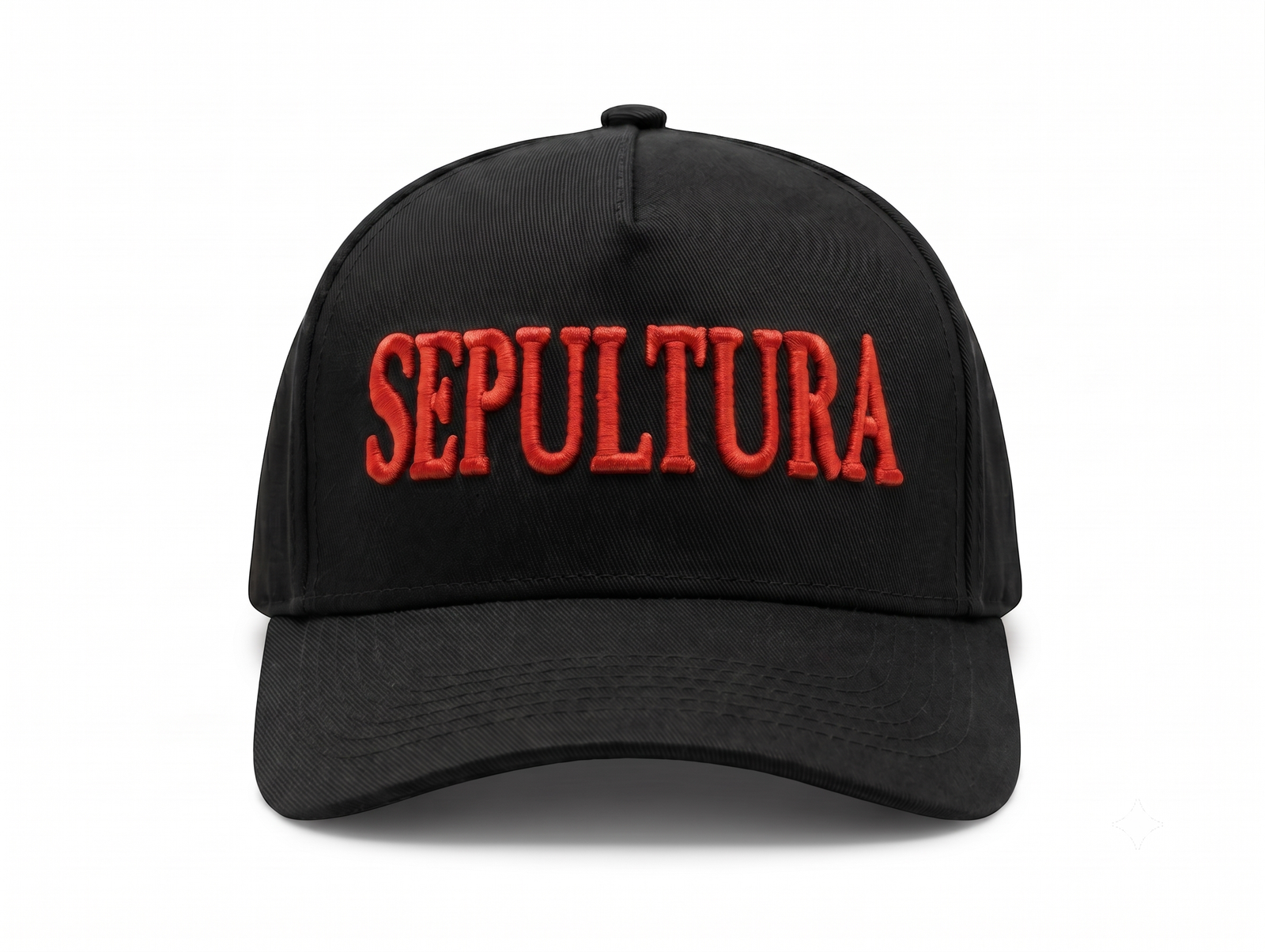 Gorra Sepultura oficial negra visera curva con panel liso y poderoso bordado 3D en rojo