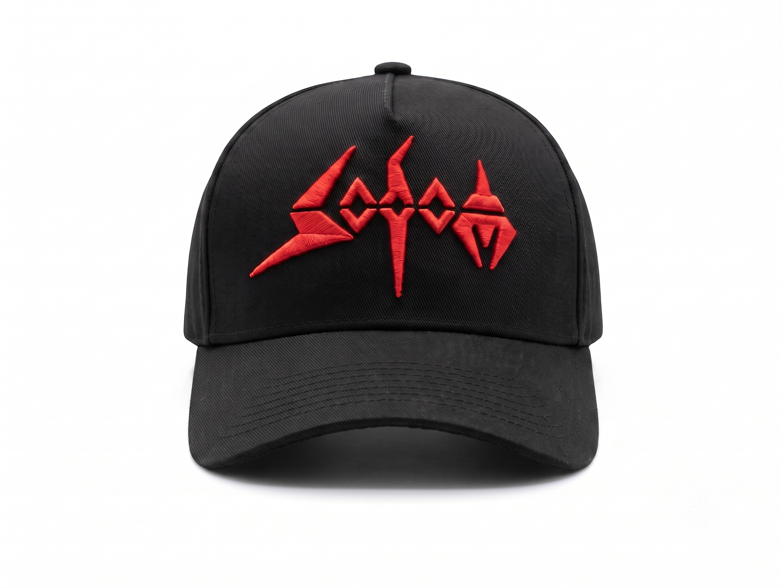 Gorra Sodom edición premium negra visera curva con panel liso y poderoso bordado 3D en rojo estándar