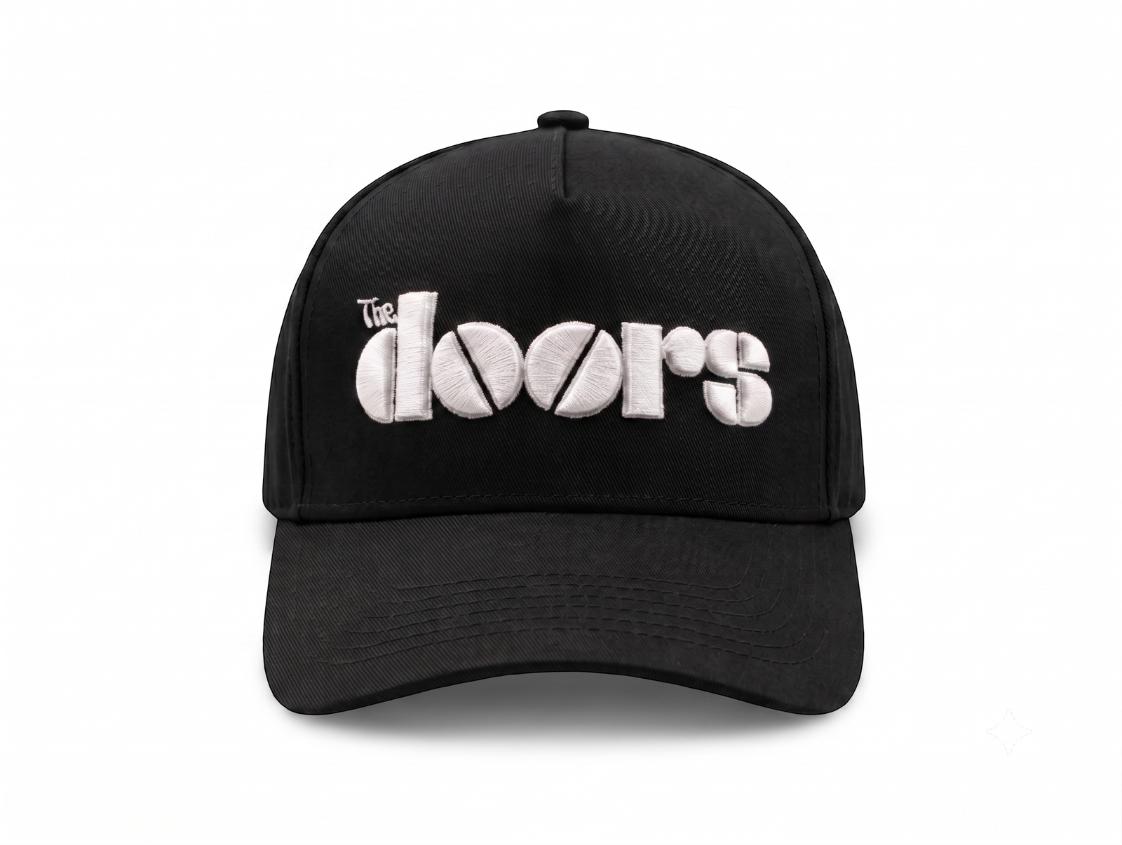 Gorra The Doors oficial negra visera curva con panel liso y poderoso bordado 3D en blanco