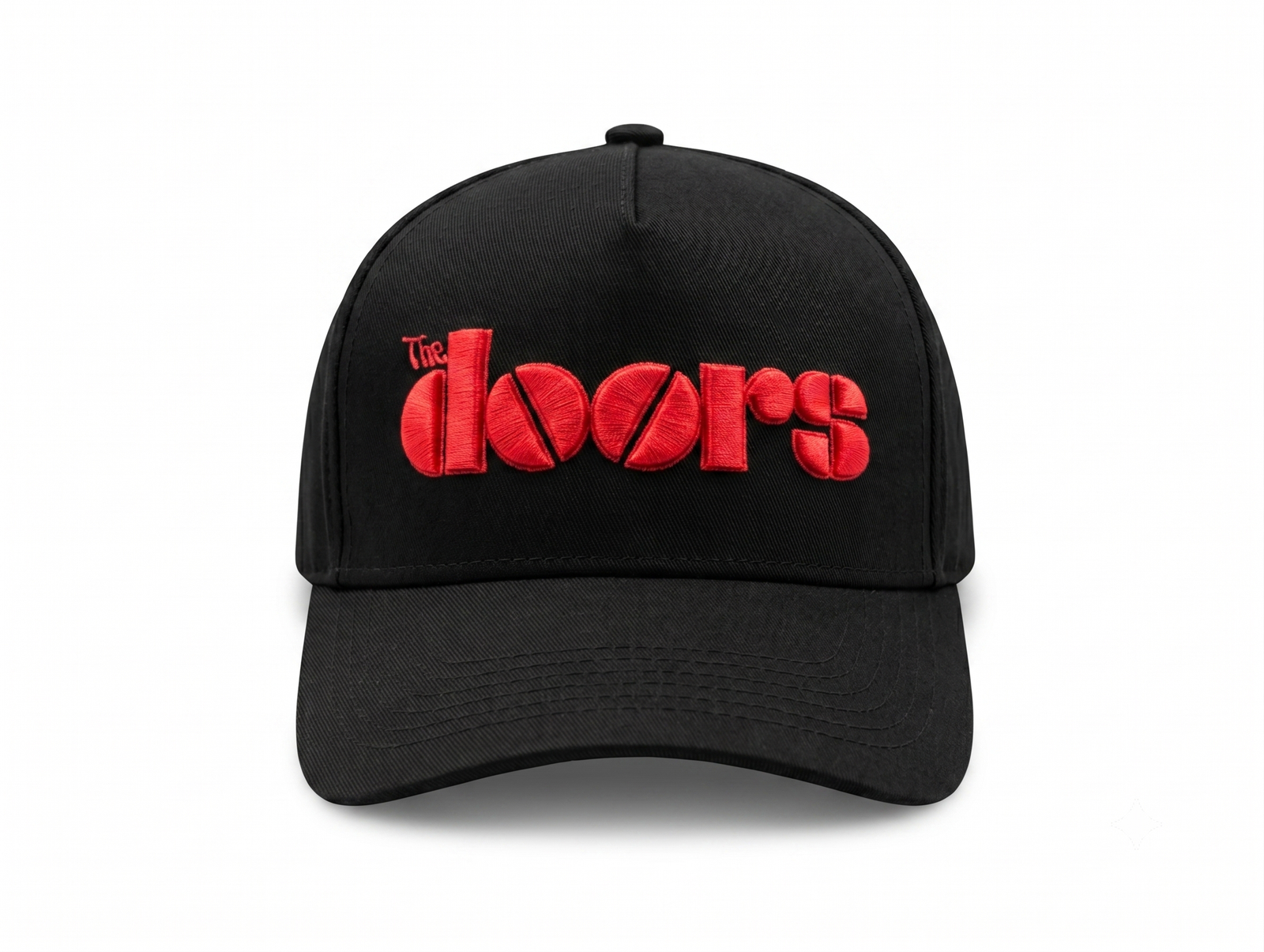 Gorra The Doors oficial negra visera curva con panel liso y poderoso bordado 3D en rojo